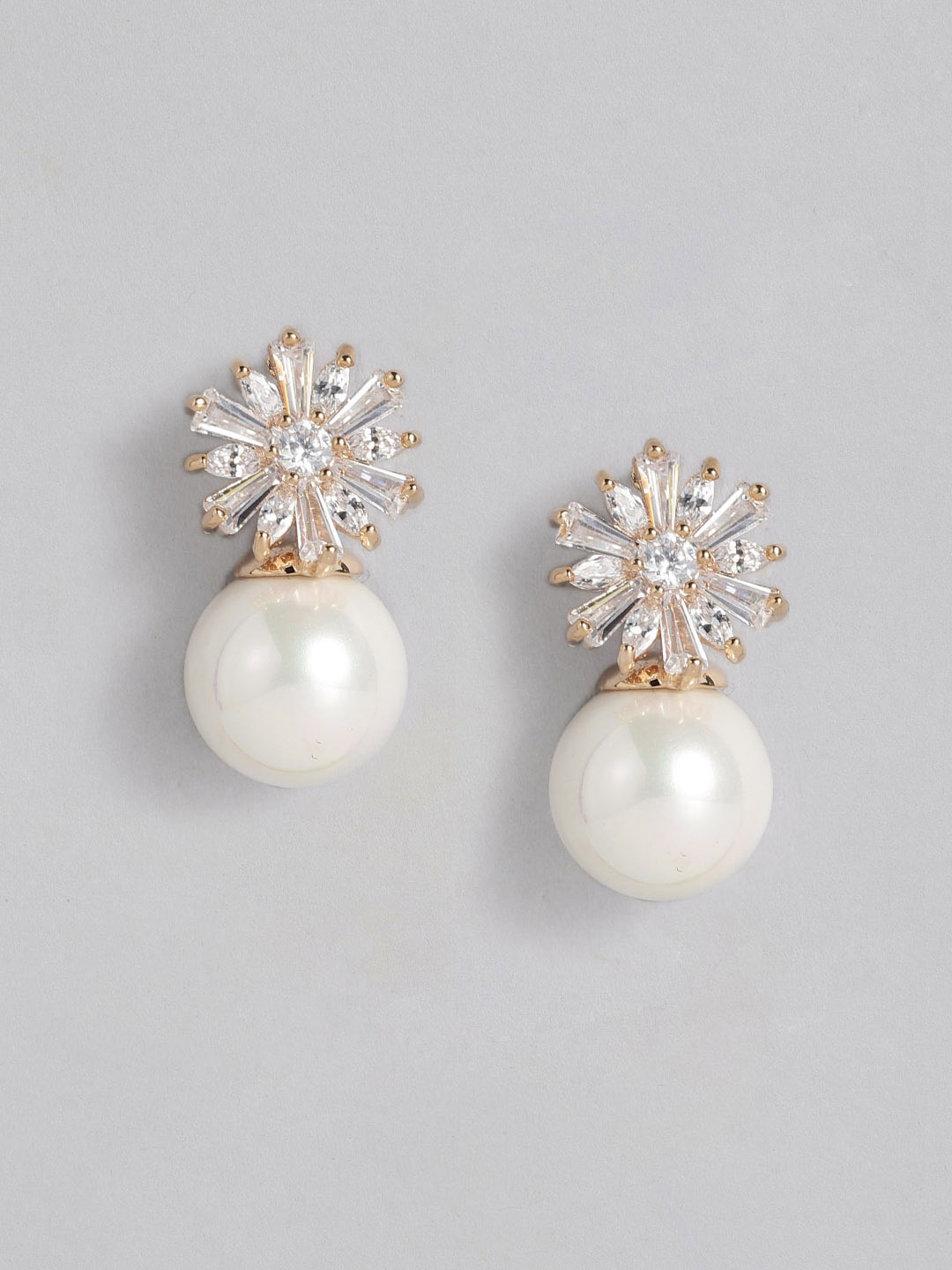 

Peora Gold-Plated & White American Diamond Studded Drop Earrings