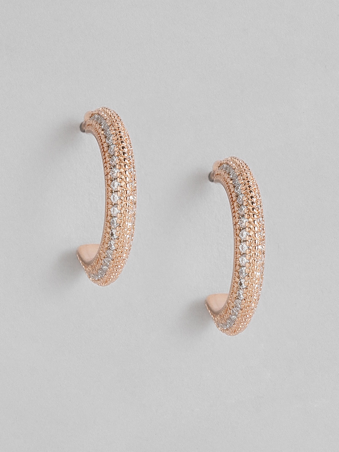 

Peora Rose Gold-Plated American Diamond Studded Half Hoop Earrings