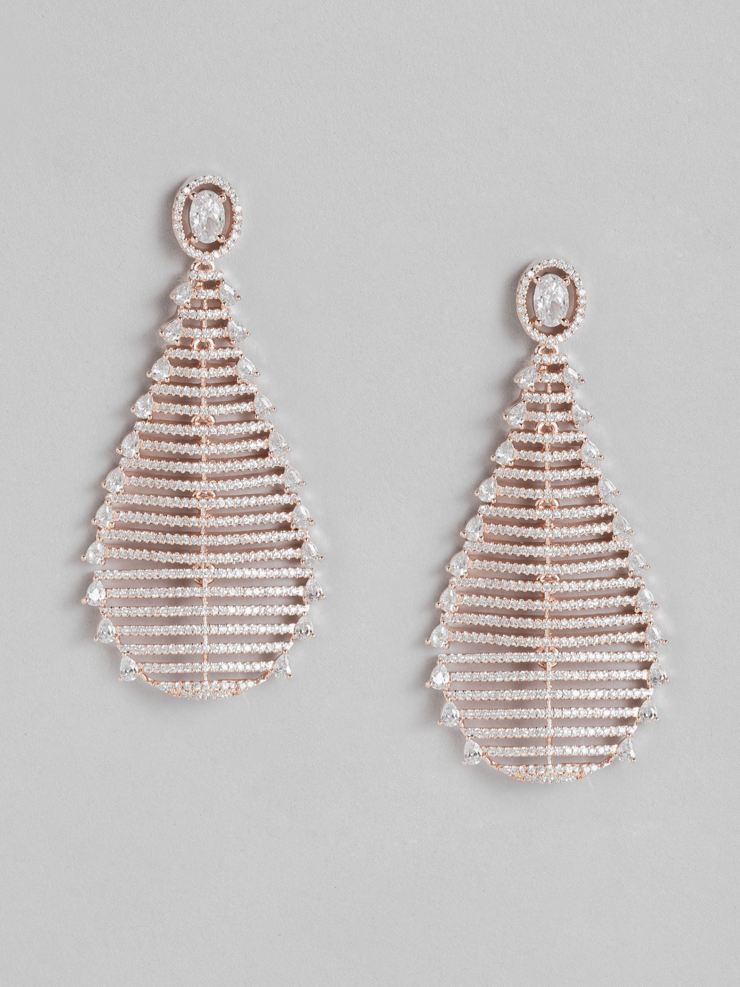 

Peora Rose Gold-Plated American Diamond Studded Drop Earrings