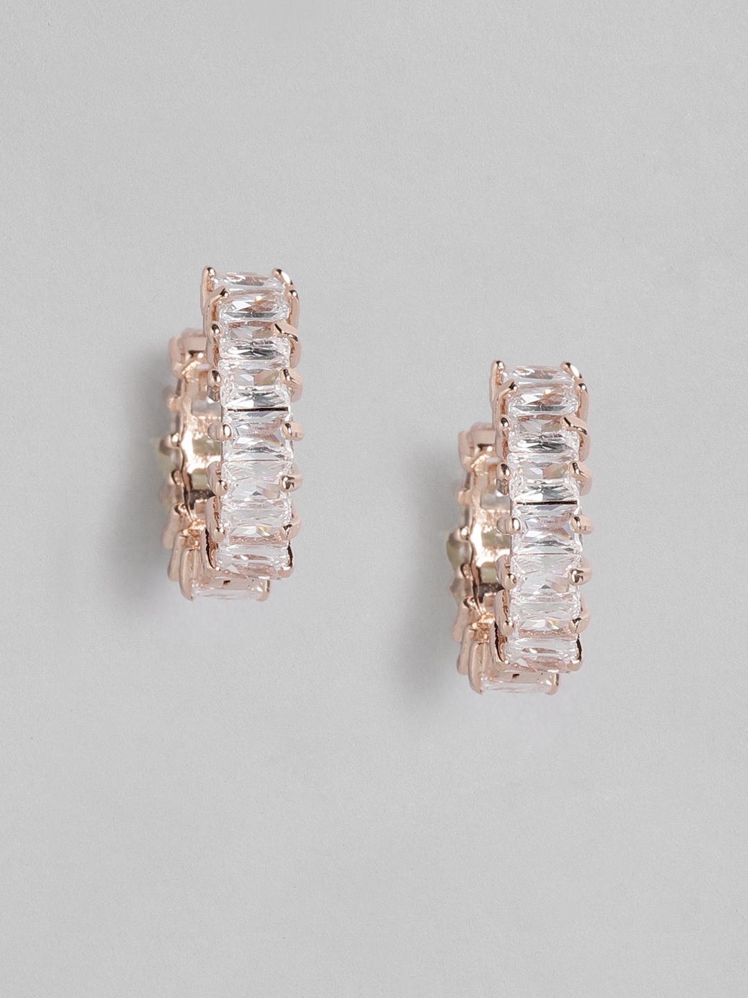 

Peora Rose Gold-Plated American Diamond Studded Hoop Earrings