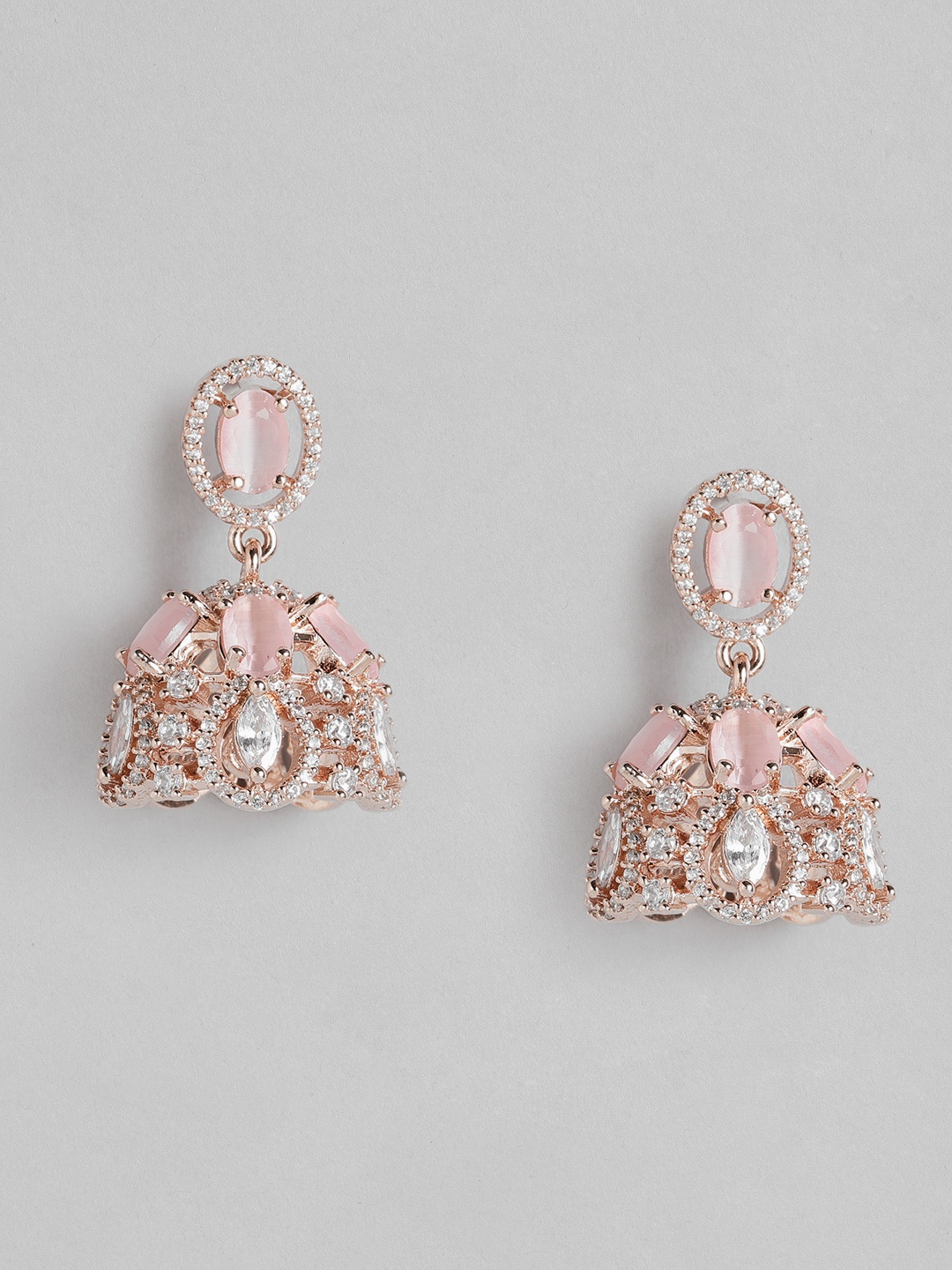 

Peora Rose Gold-Plated & Pink American Diamond Studded Jhumkas Earrings