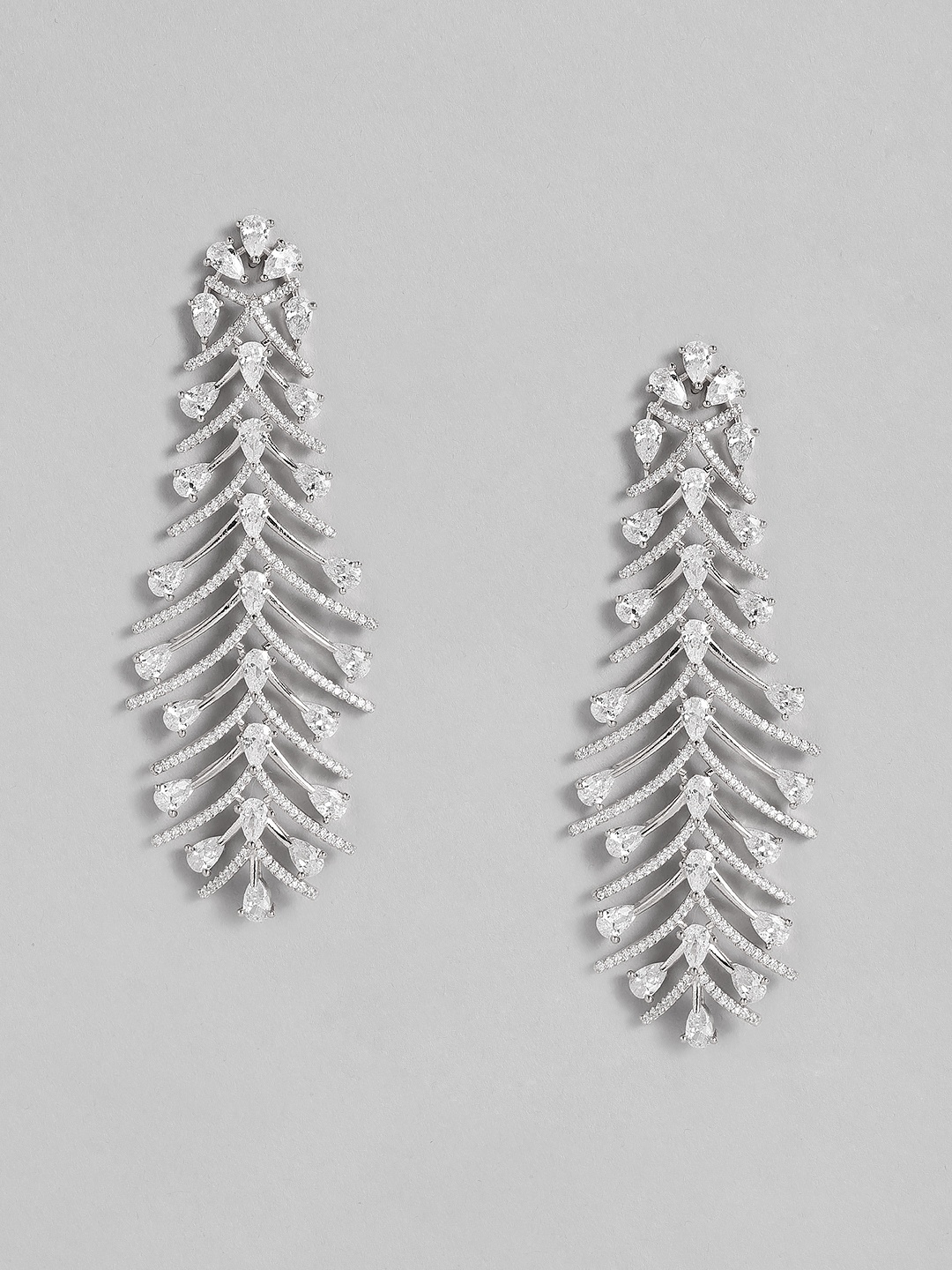 

Peora Silver-Plated American Diamond Studded Drop Earrings