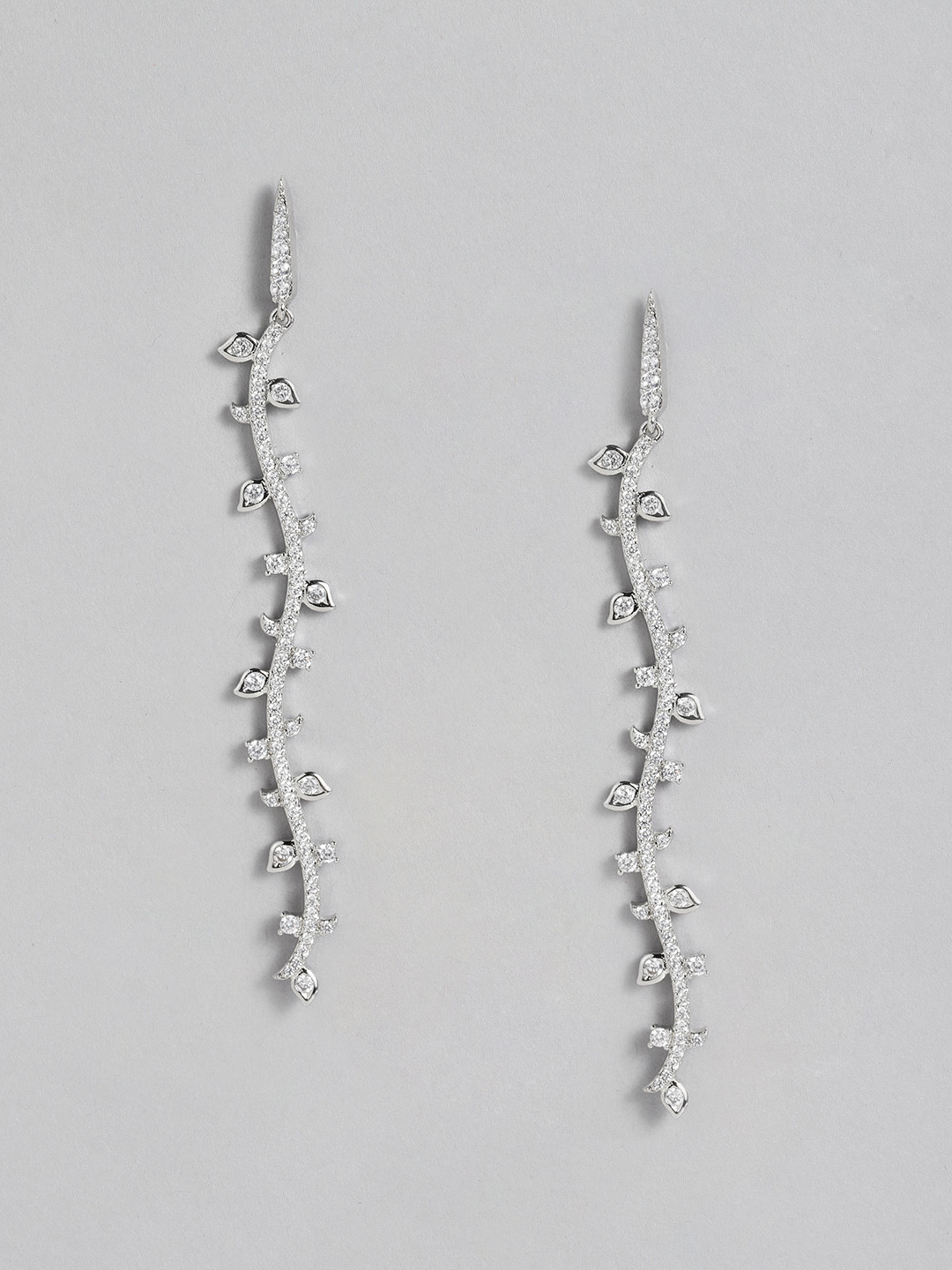 

Peora Silver-Plated American Diamond Studded Drop Earrings