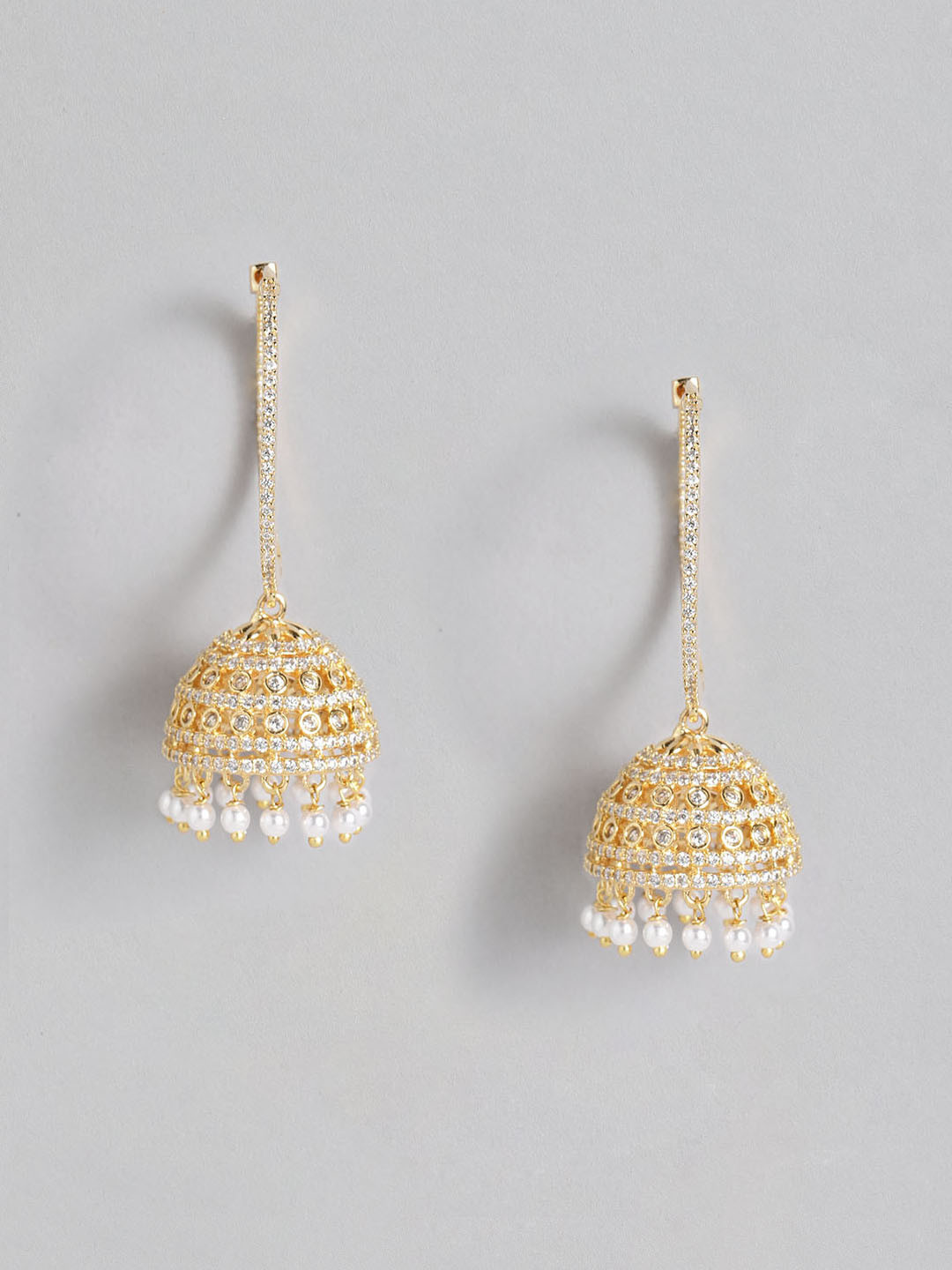 

Peora Gold-Plated American Diamond Studded Jhumkas Earrings