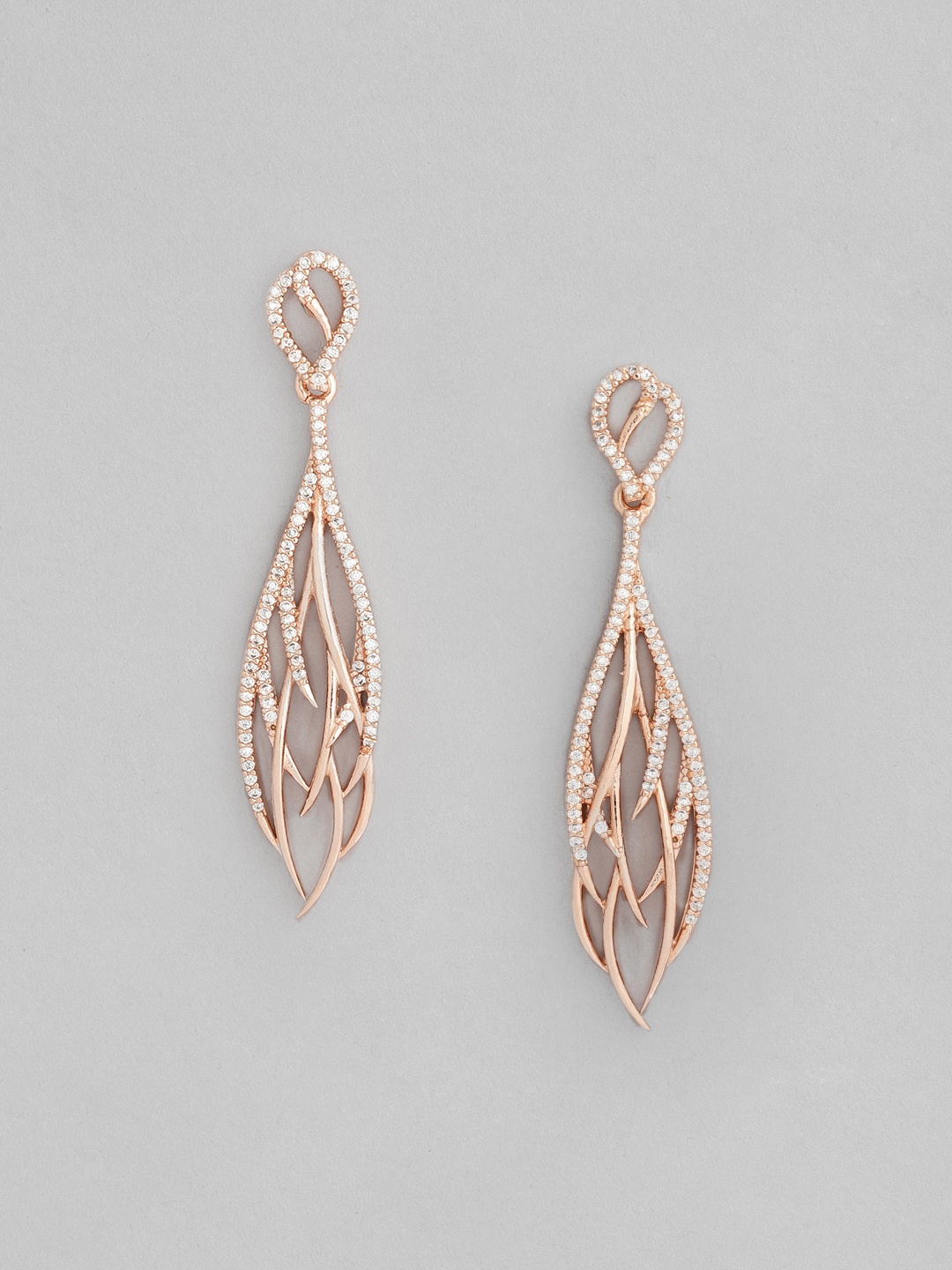 

Peora Rose Gold-Plated American Diamond Studded Drop Earrings