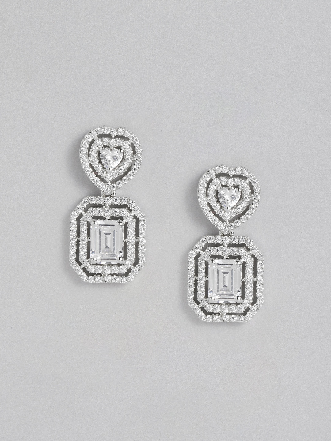 

Peora Silver-Plated American Diamond Studded Drop Earrings