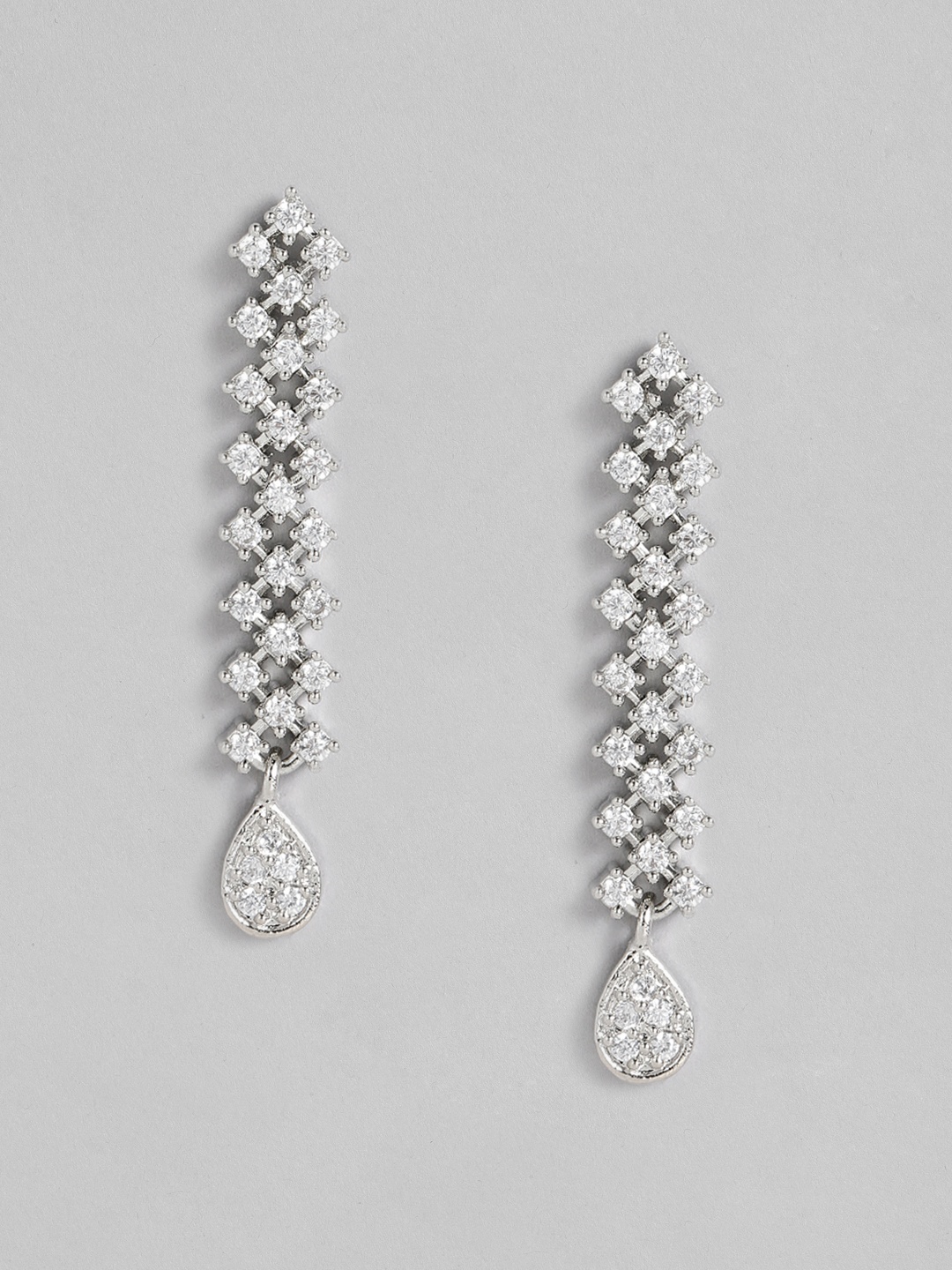 

Peora Silver-Plated American Diamond Studded Drop Earrings