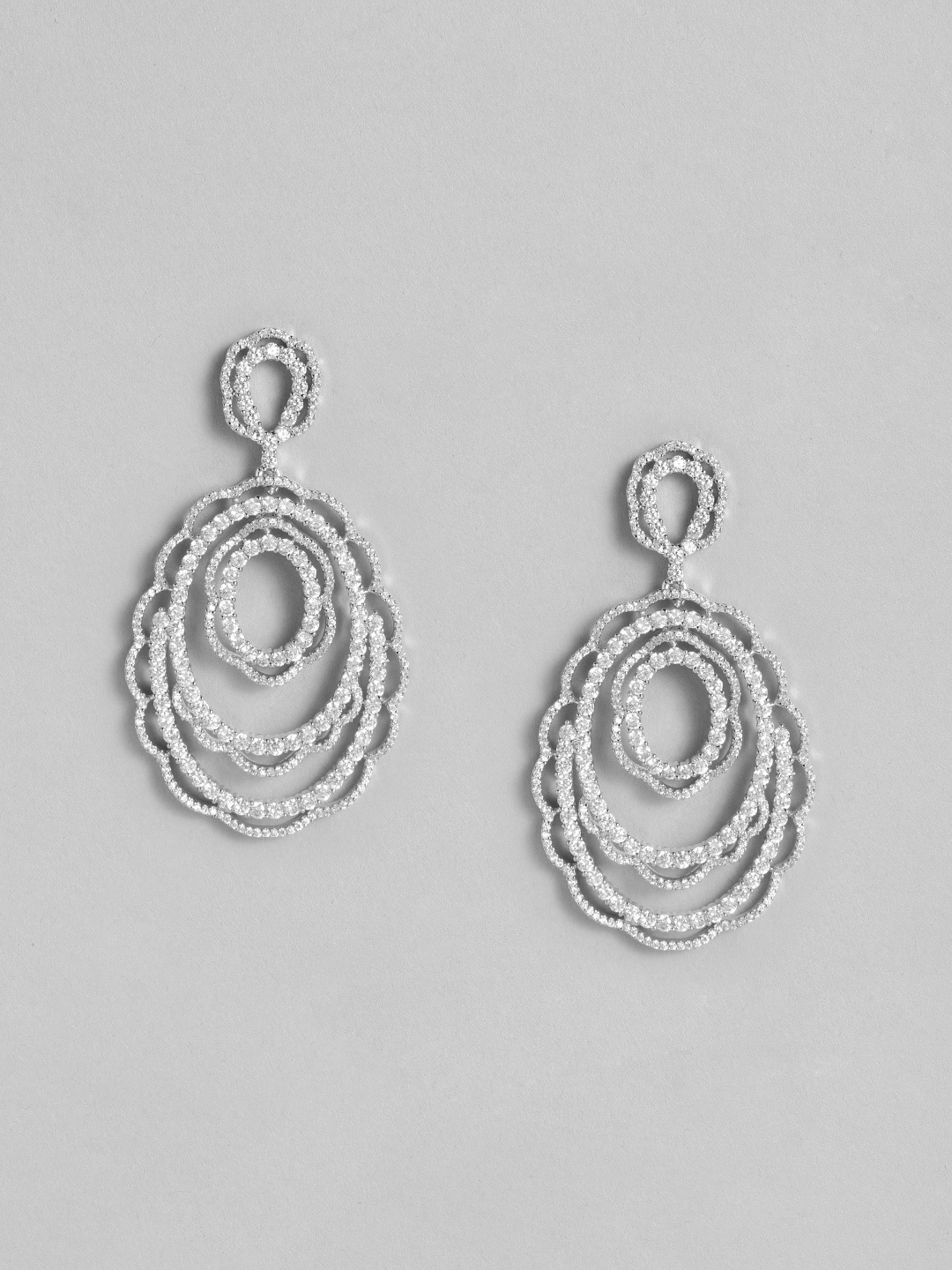

Peora Silver-Plated American Diamond Studded Drop Earrings