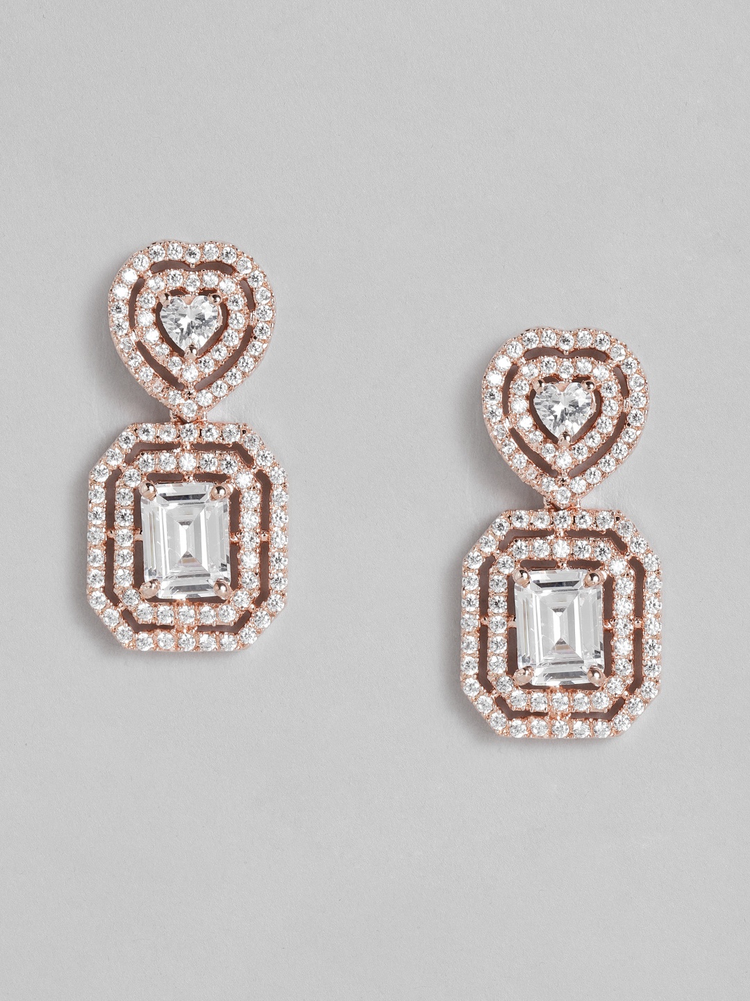 

Peora Rose Gold Plated American Diamond Studded Contemporary Drop Earrings