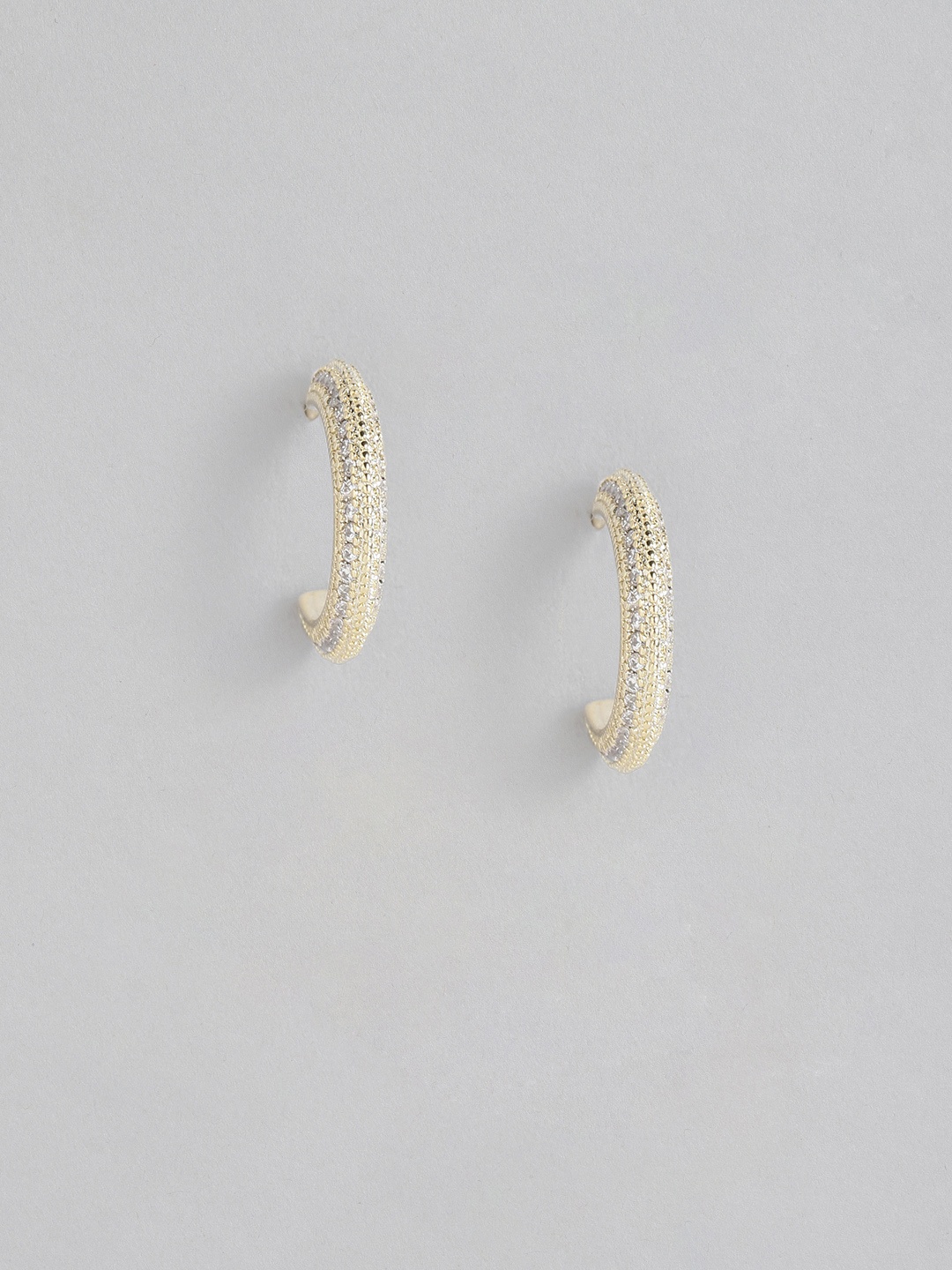 

Peora Gold-Plated American Diamond Studded Half Hoop Earrings