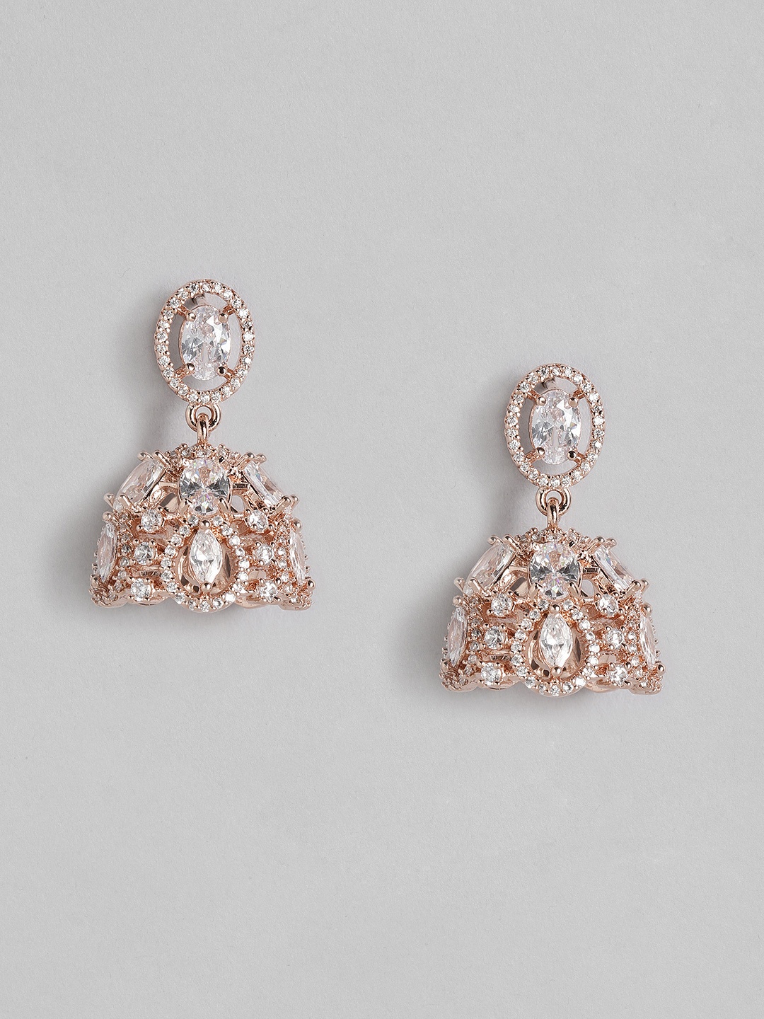 

Peora Rose Gold-Plated American Diamond Studded Jhumkas Earrings