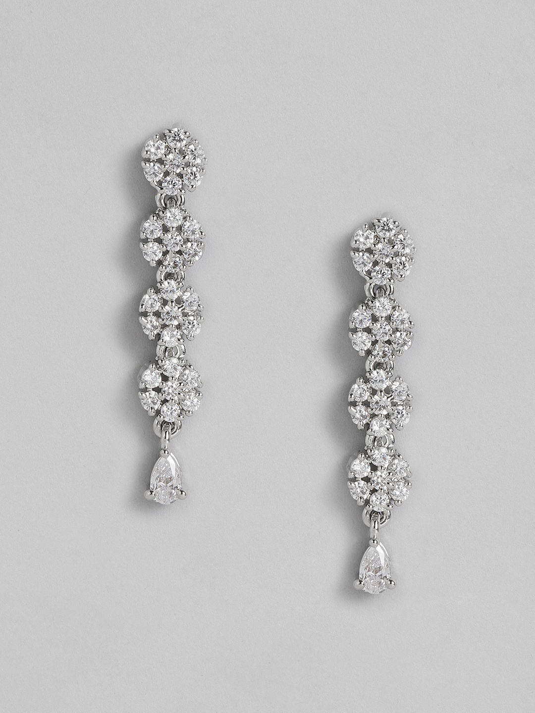 

Peora Silver-Plated American Diamond Studded Drop Earrings