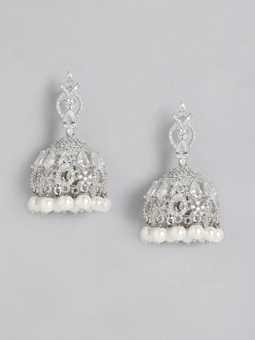 

Peora Silver-Plated AD-Studded Jhumkas Earrings