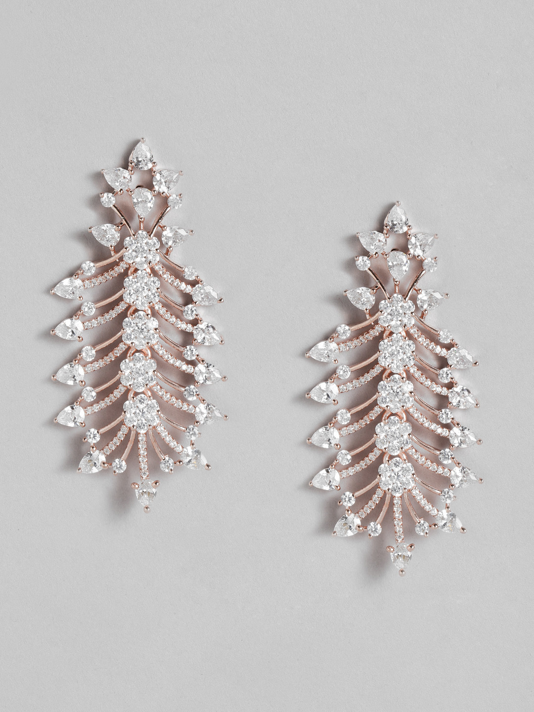 

Peora Rose Gold-Plated American Diamond Studded Drop Earrings