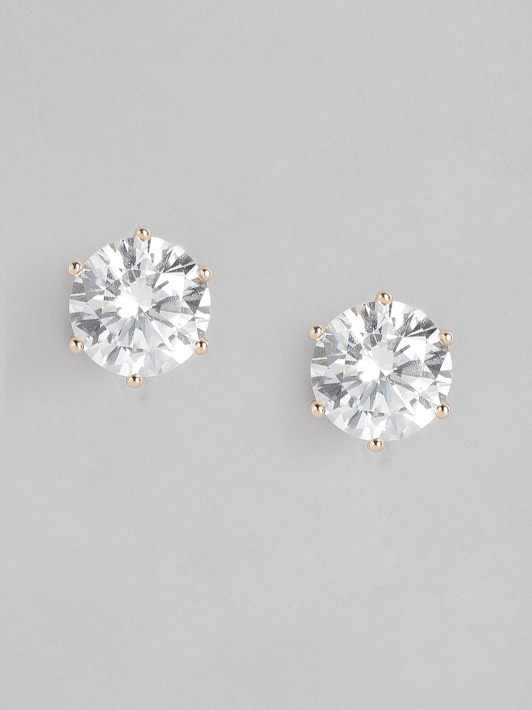 

Peora Gold-Toned & Off White American Diamond Studded Studs Earrings