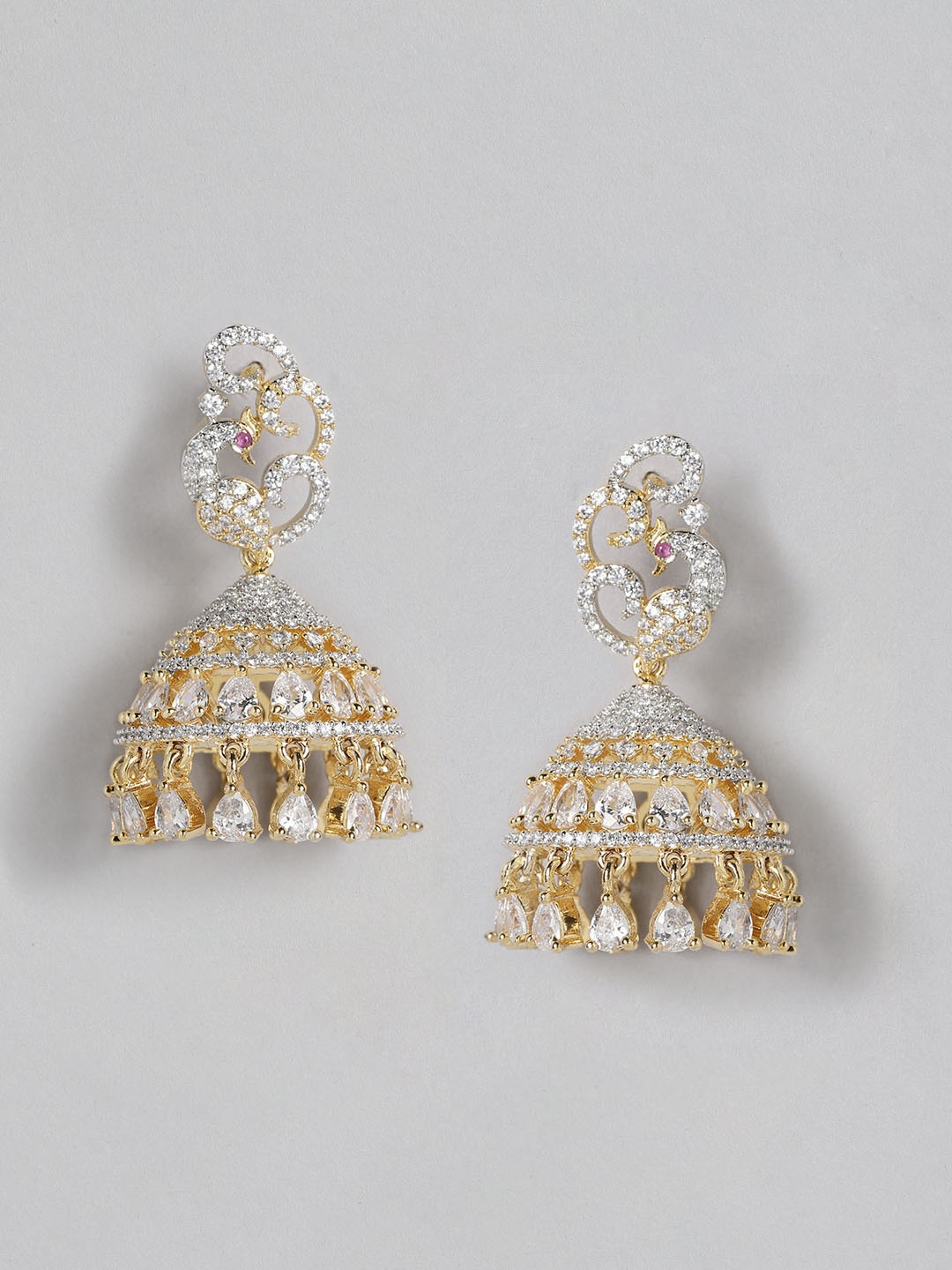 

Peora Gold-Plated American Diamond Studded Jhumkas Earrings