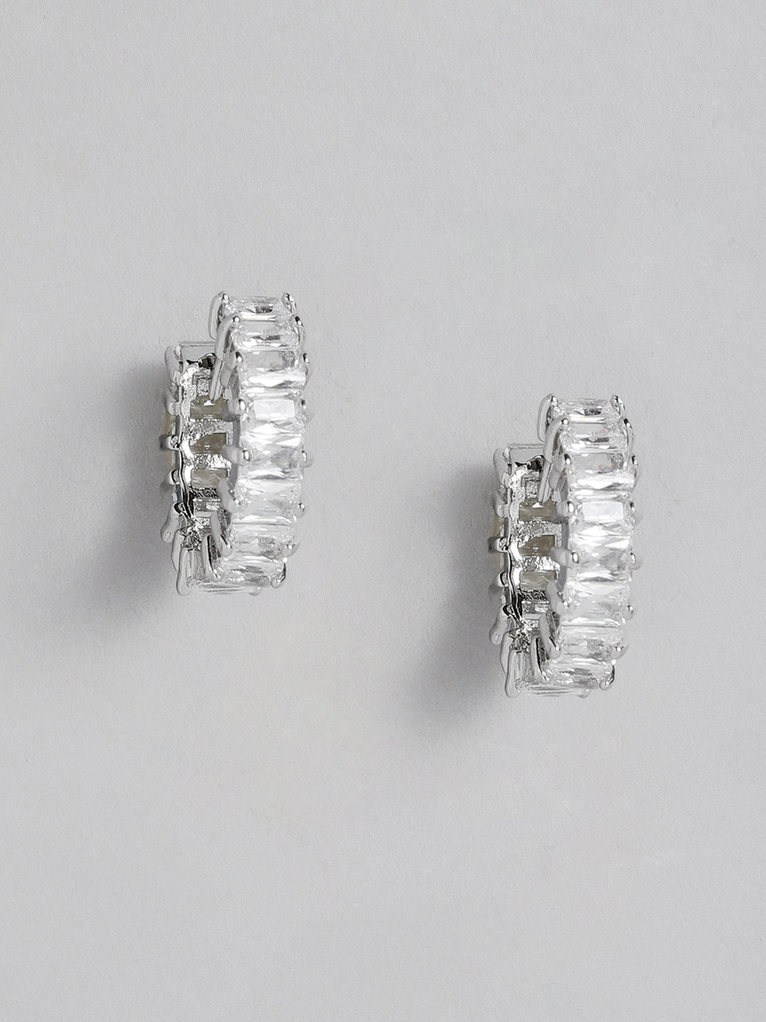 

Peora Silver-Plated American Diamond Studded Hoop Earrings