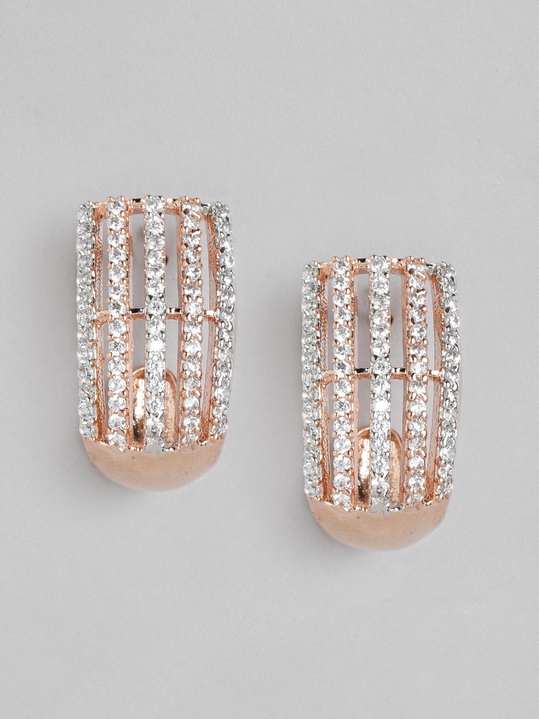 

Peora Rose Gold Plated American Diamond Studded Circular Half Hoop Earrings