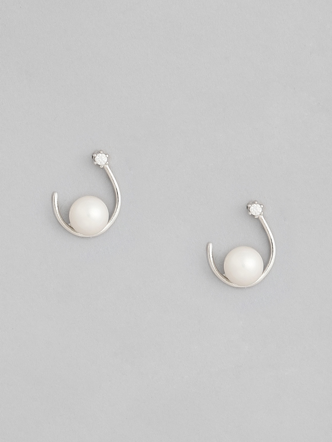 Peora Silver-Plated & White American Diamond Studded Studs Earrings