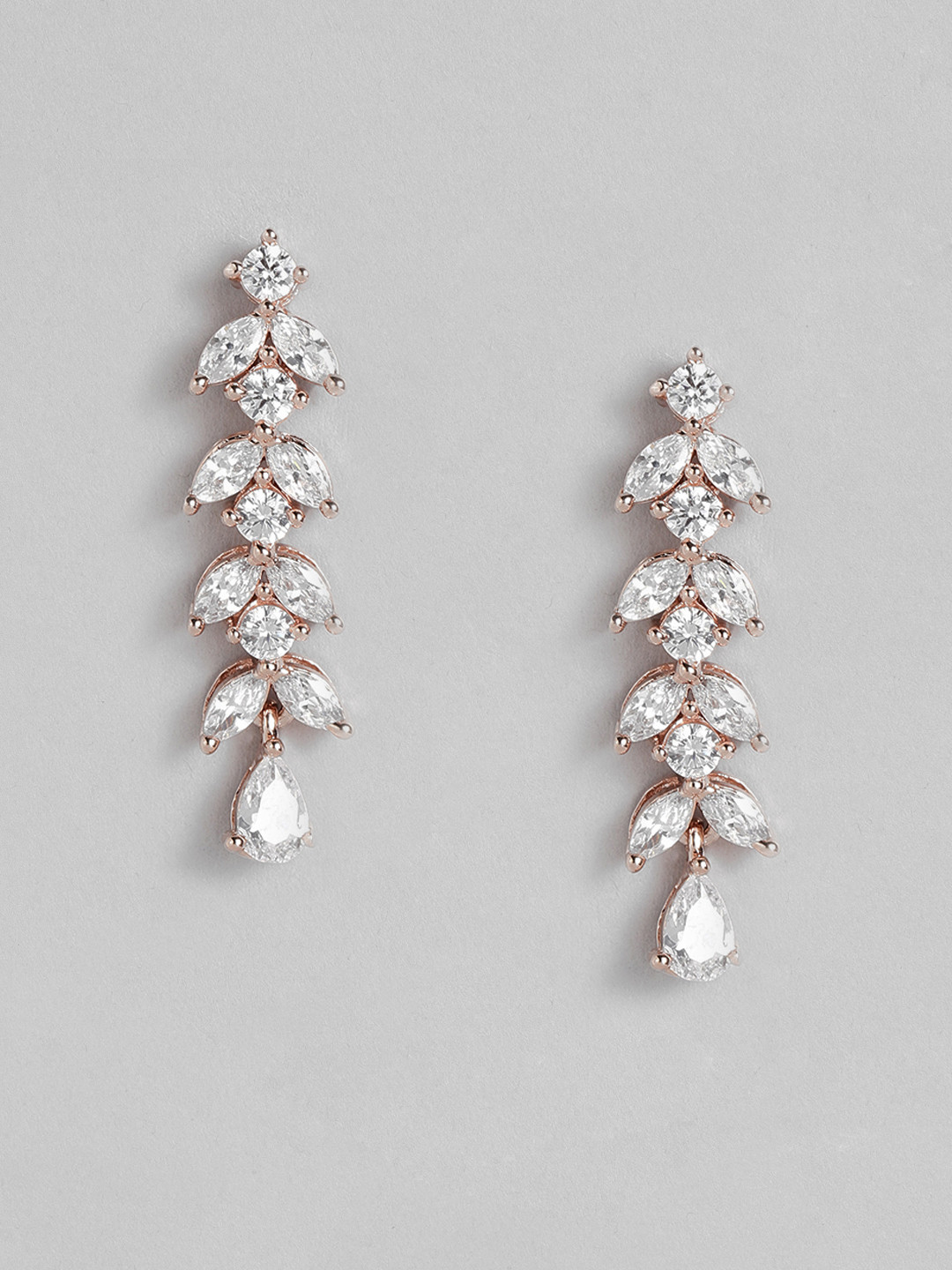 

Peora Rose Gold Plated American Diamond Studded Floral Drop Earrings