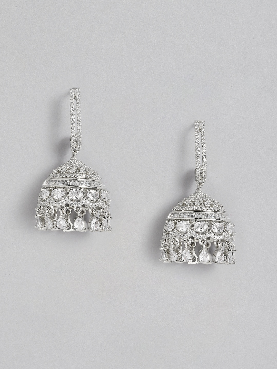 

Peora Silver-Plated AD-Studded Jhumkas Earrings