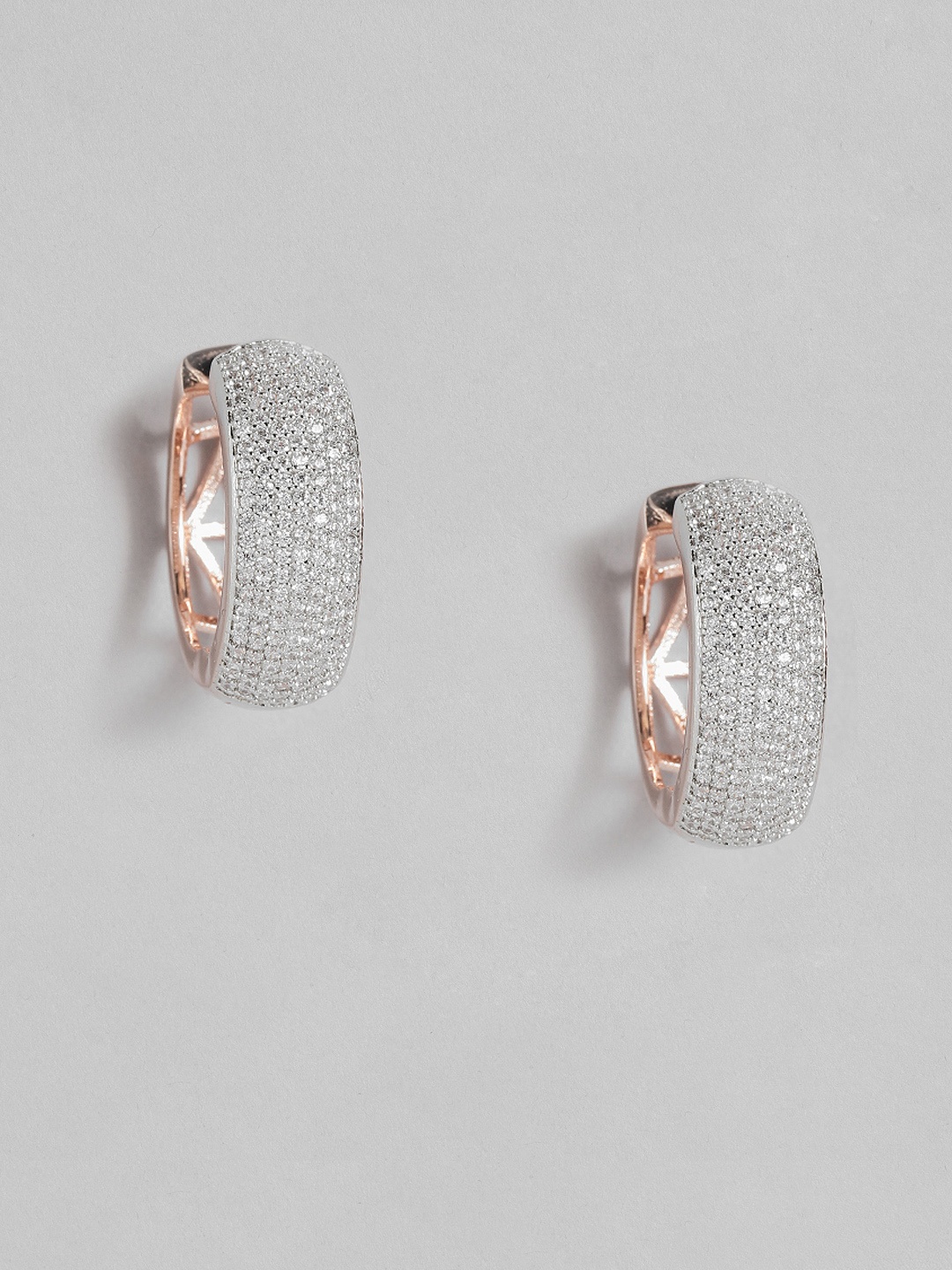 

Peora Rose Gold-Plated American Diamond Studded Circular Hoop Earrings