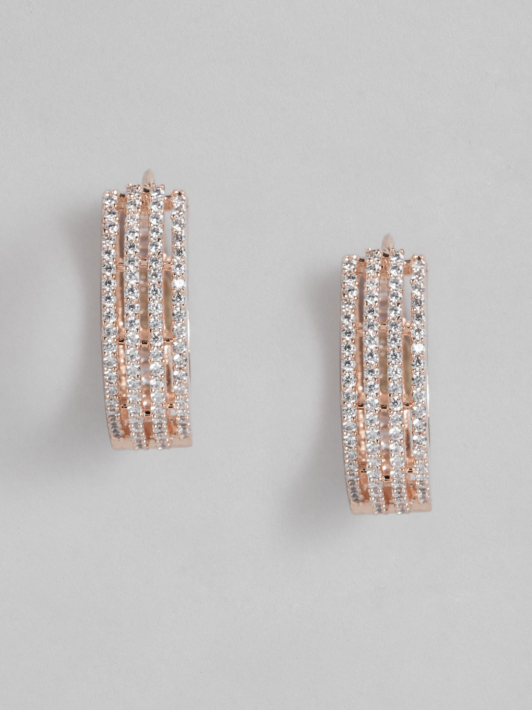 

Peora Rose Gold-Plated & Navy Blue American Diamond Studded Hoop Earrings