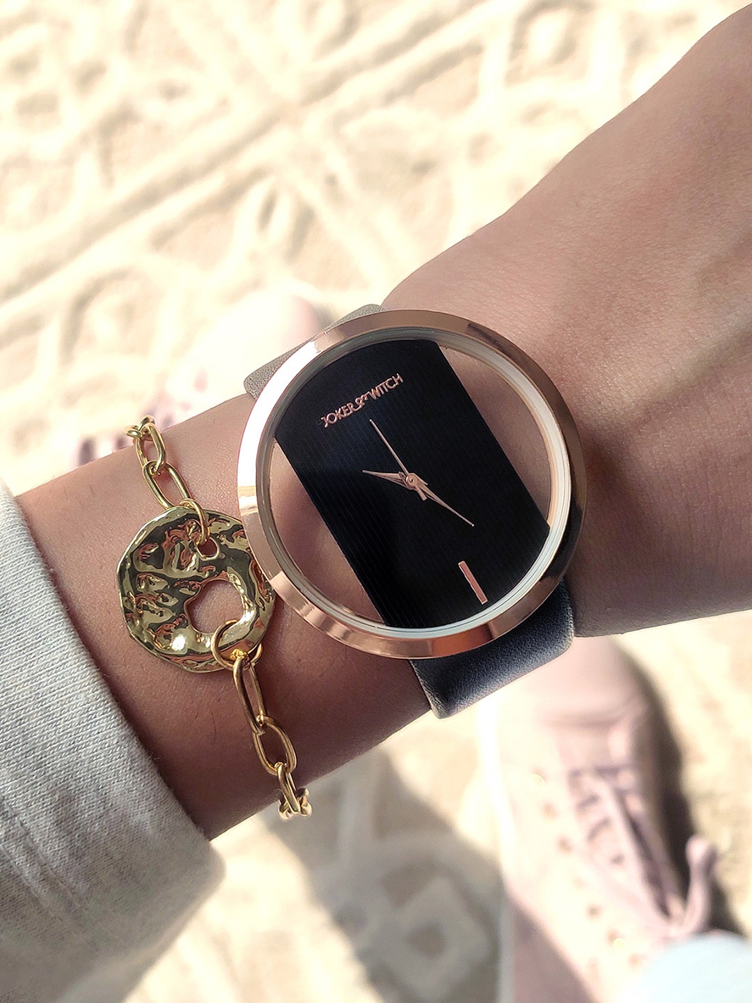 

JOKER & WITCH Women Black & Gold-Plated Watch & Bracelet Gift Set