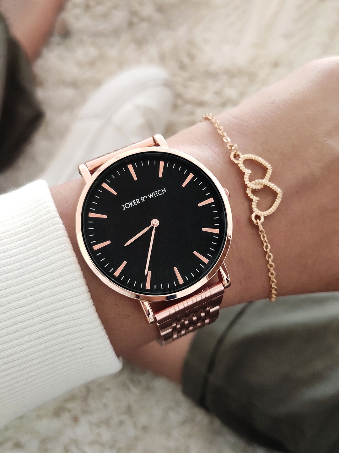 

JOKER & WITCH Women Rose Gold-Toned & Black Watch Gift Set JWBS623