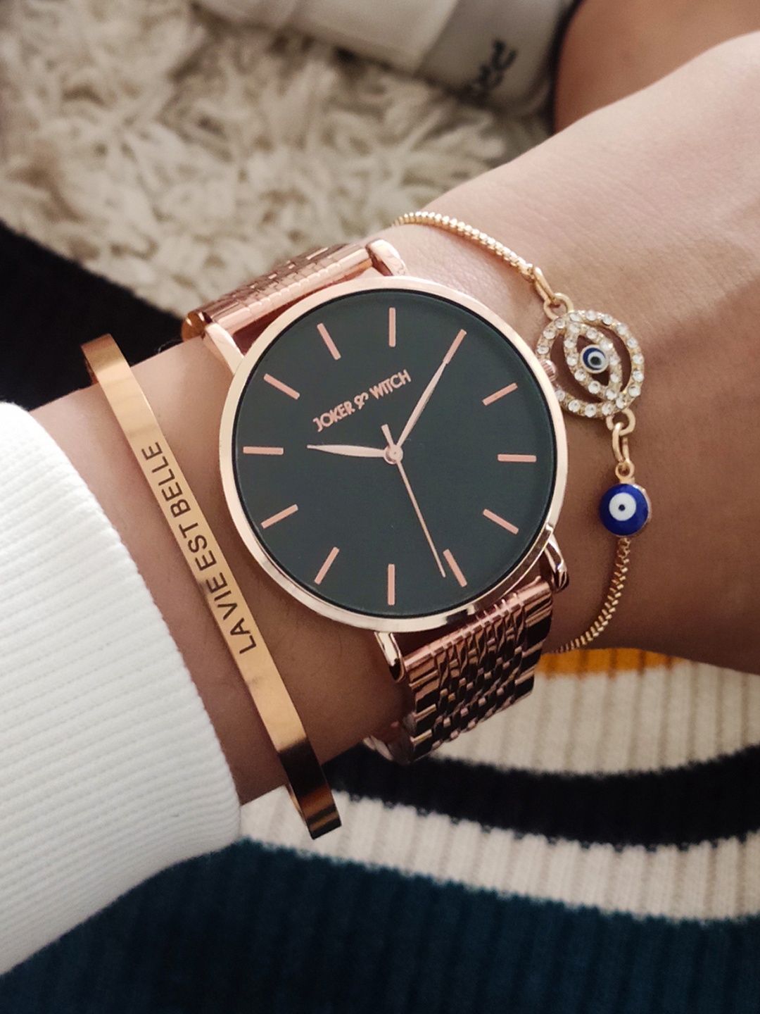 

JOKER & WITCH Women Rose Gold-Toned & Black Watch Gift Set