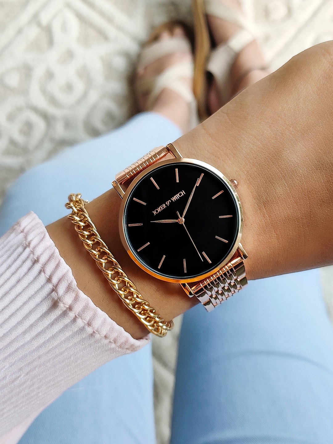 

JOKER & WITCH Women Rose Gold & Black Watch Gift Set JWBS624