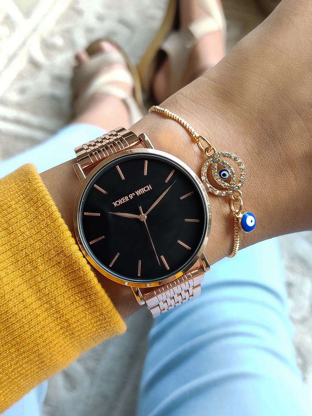

JOKER & WITCH Women Rose Gold-Toned & Black Watch Gift Set JWBS603