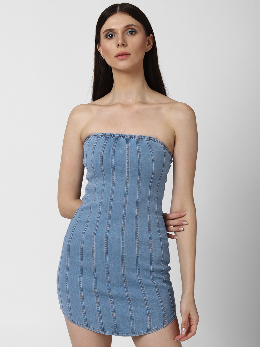 

FOREVER 21 Blue Tie and Dye Off-Shoulder Bodycon Mini Dress