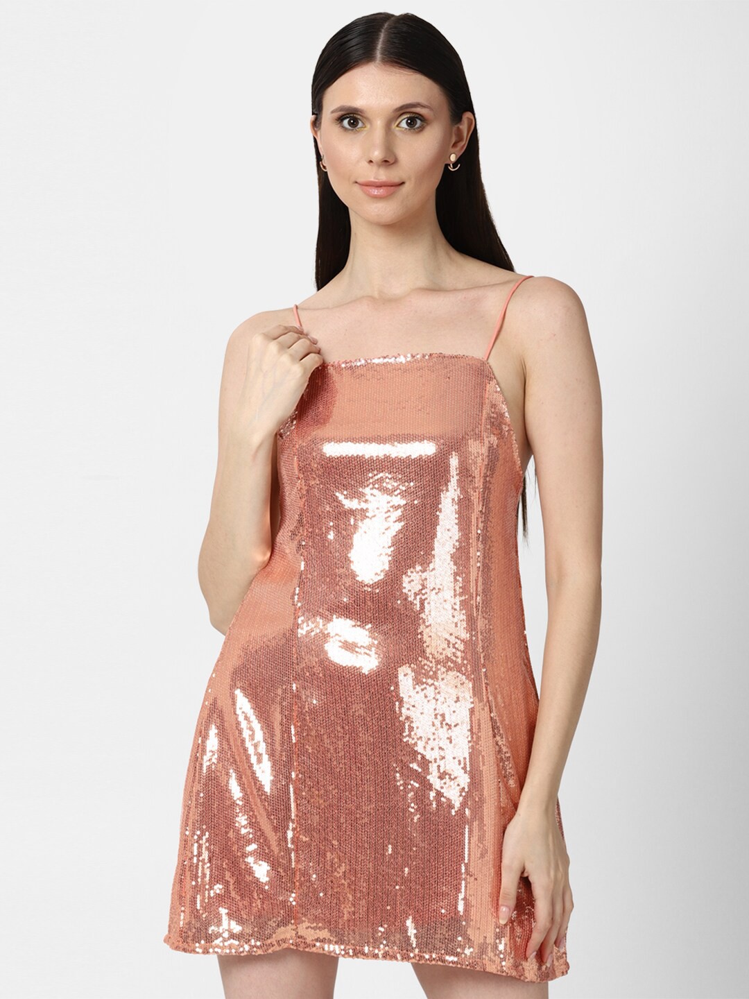 

FOREVER 21 Women's Pink Embellished A-Line Party Mini Dress