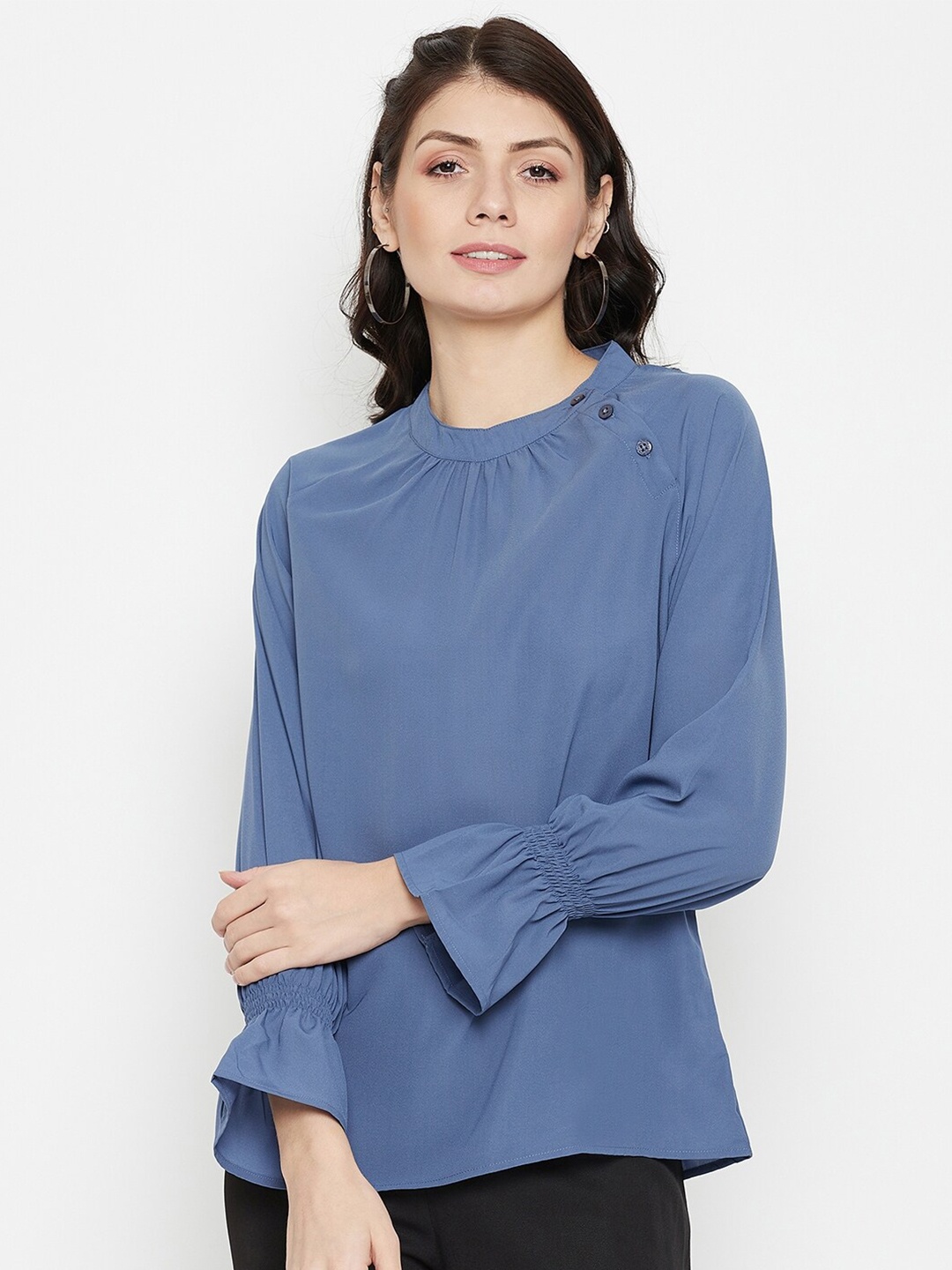 

Duke Women Blue Georgette Round Neck Regular Top