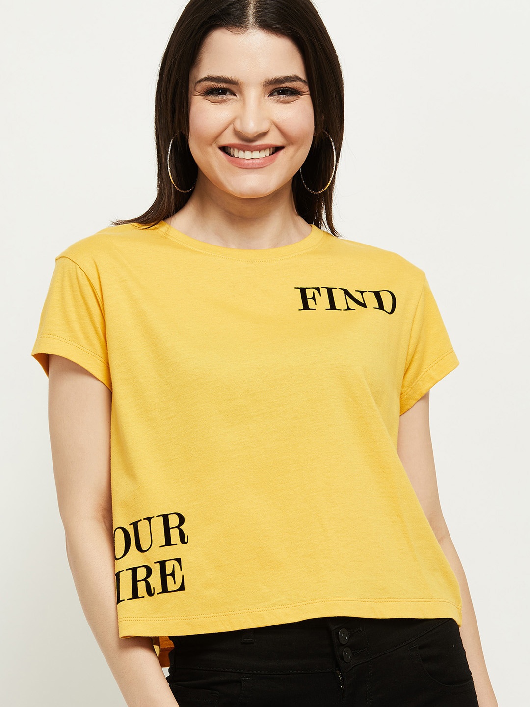 

max Women Mustard Yellow T-shirt