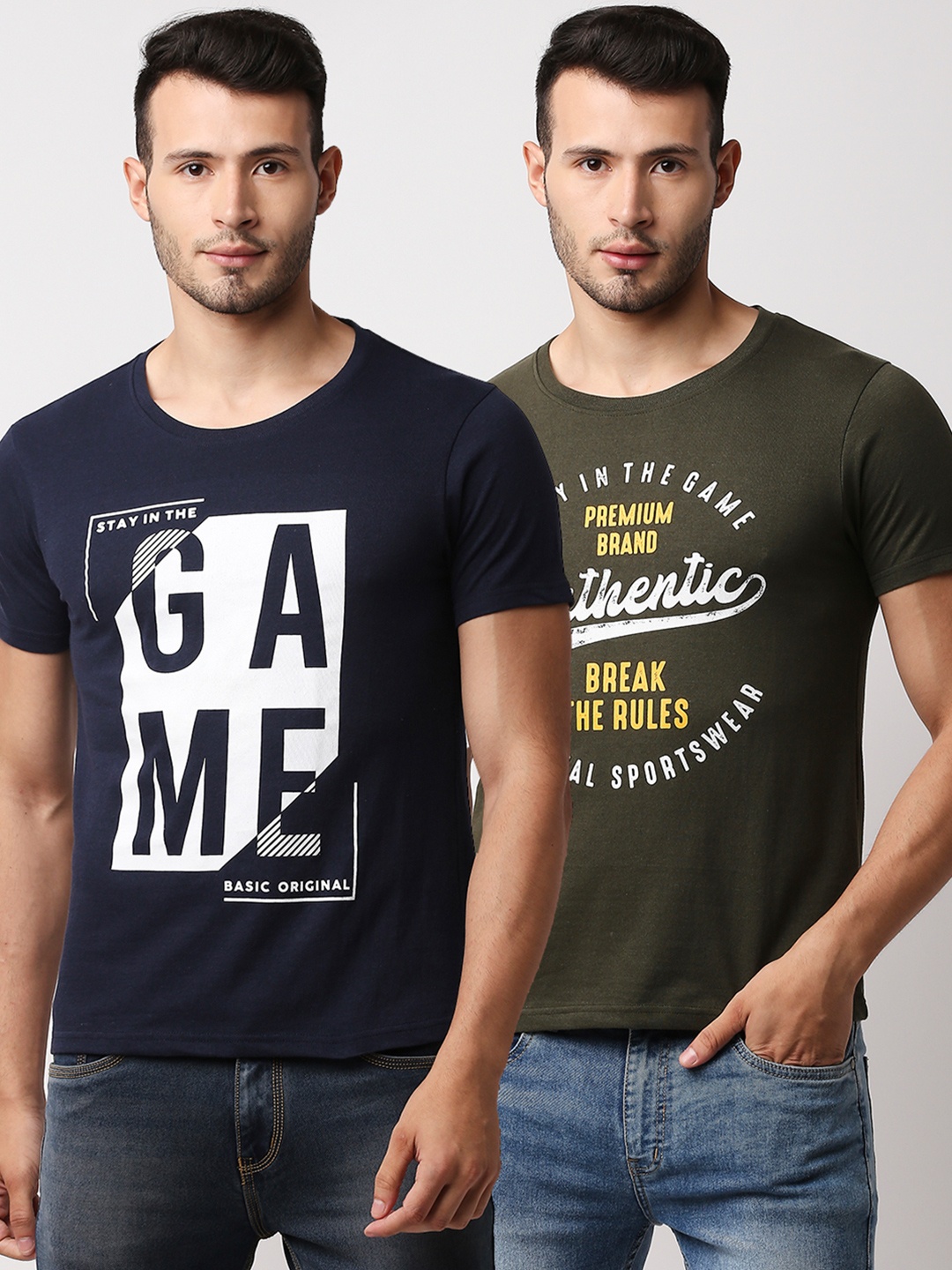 

Hubberholme Men Olive Green & Black Typography 2 Printed Applique T-shirt