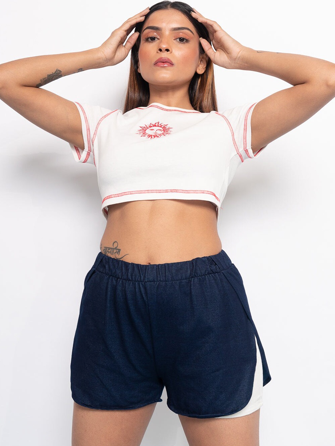 

FREAKINS Women Blue Solid Sweat Shorts