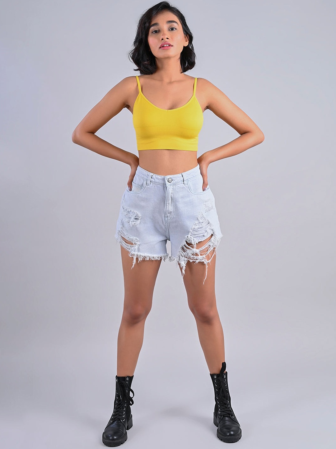 

FREAKINS Women Ice Blue Ripped Denim Shorts