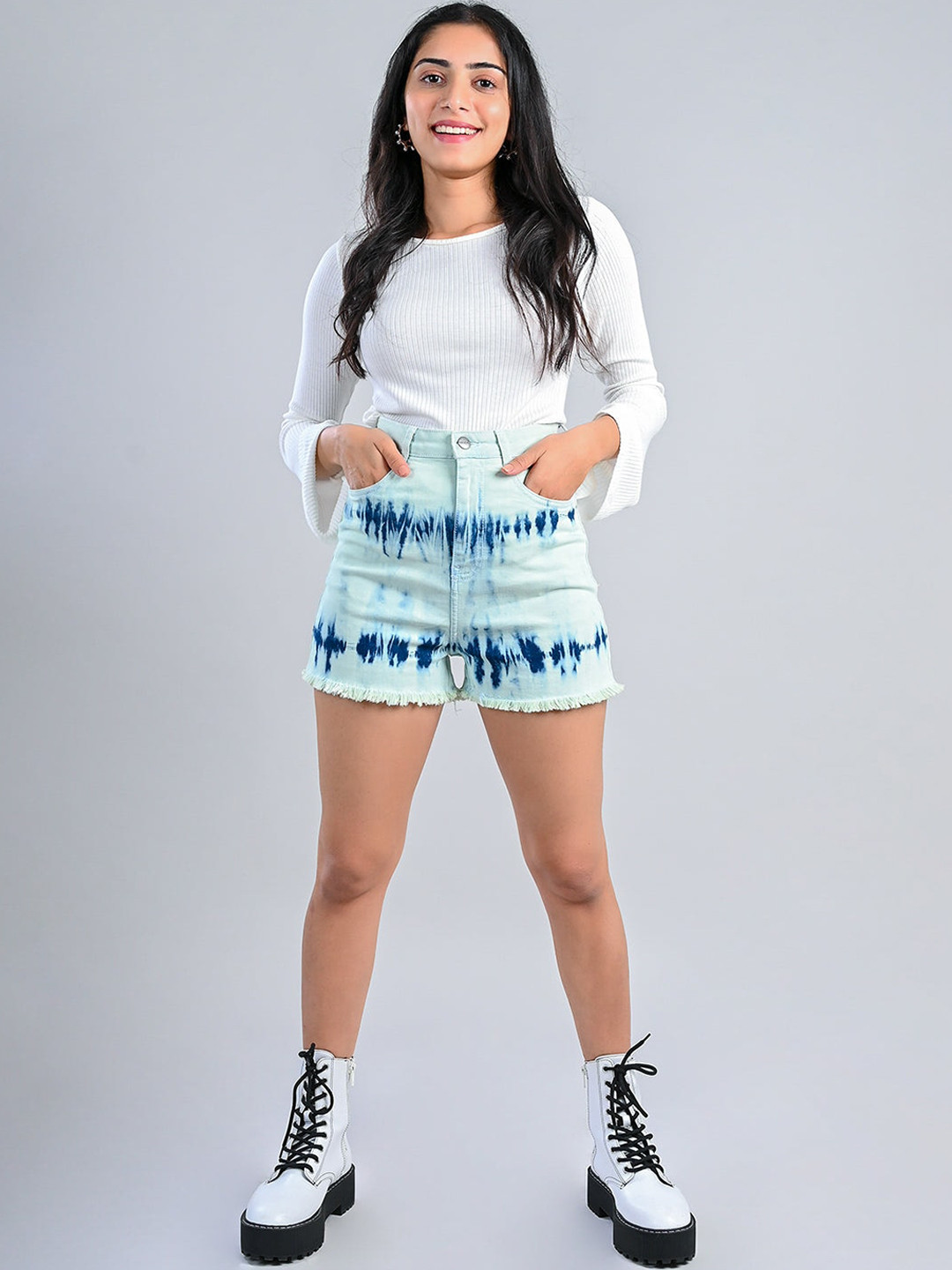 

FREAKINS Women Attractive Blue Tie and Dye Shorts