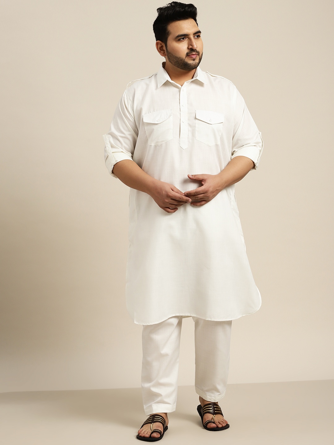 

SOJANYA PLUS Men Off White Kurta with Salwar