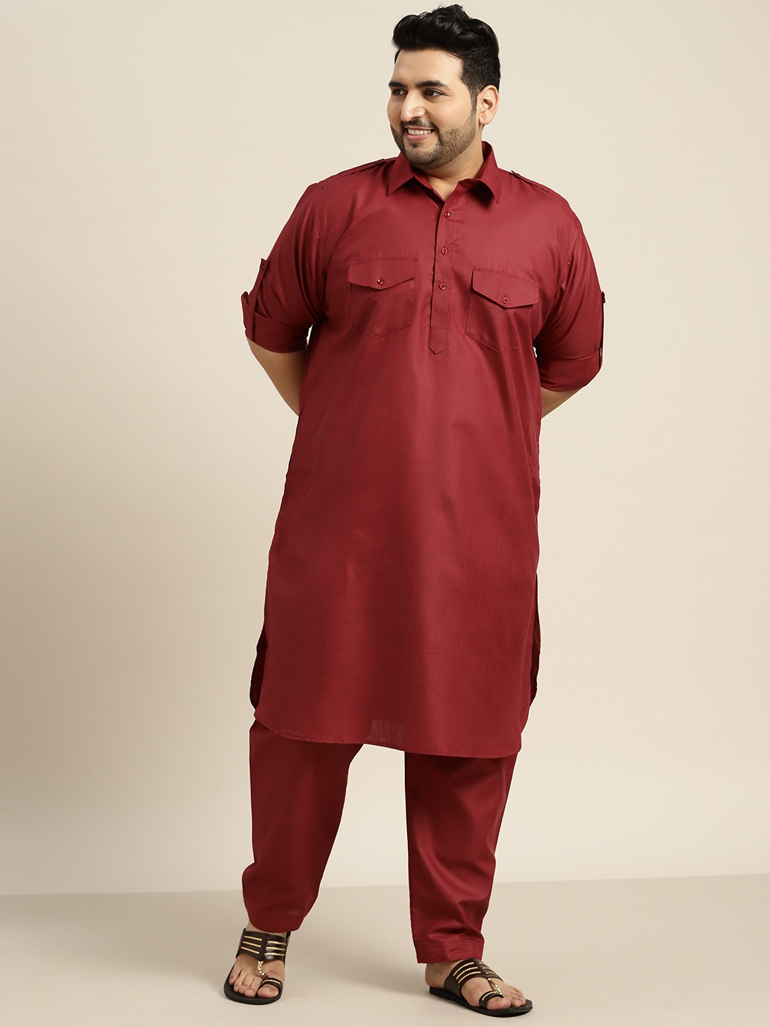 

SOJANYA PLUS Plus Size Men Maroon Kurta with Salwar
