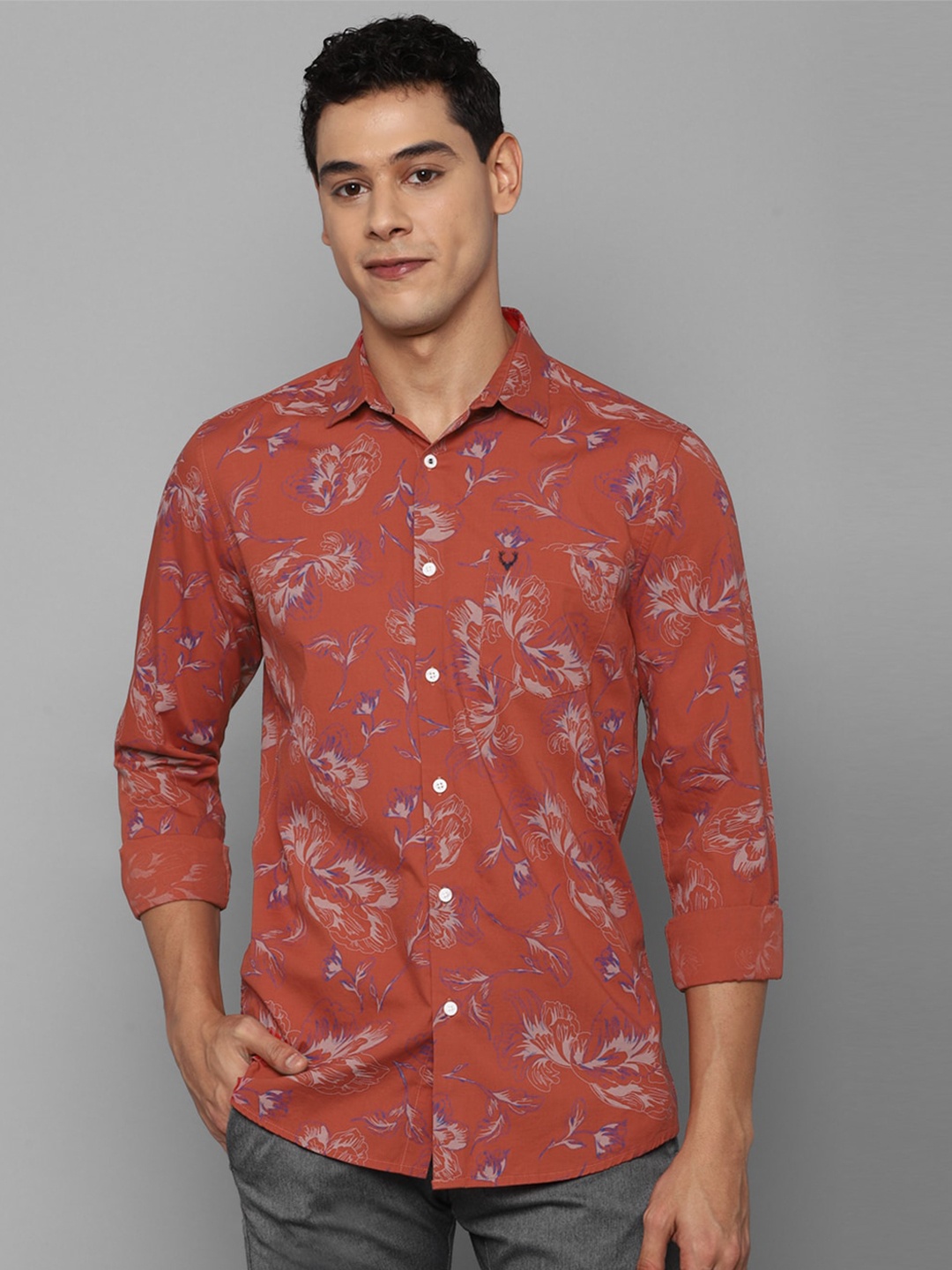 

Allen Solly Men Orange Slim Fit Floral Printed Casual Shirt