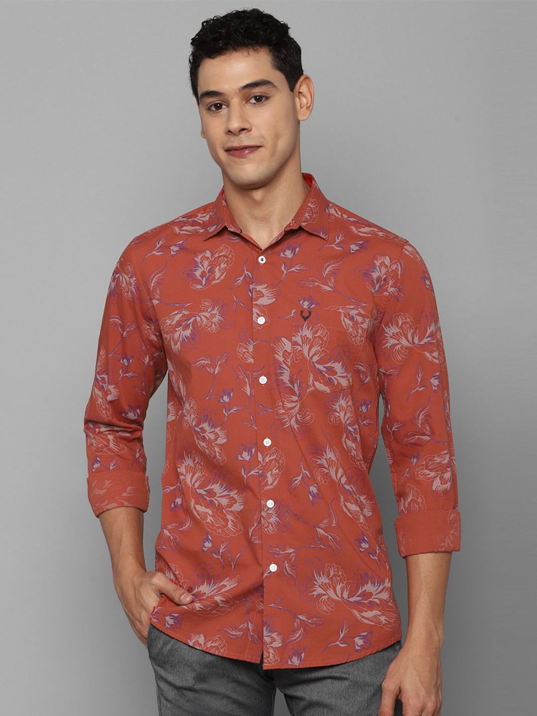 

Allen Solly Men Orange Slim Fit Floral Printed Casual Shirt