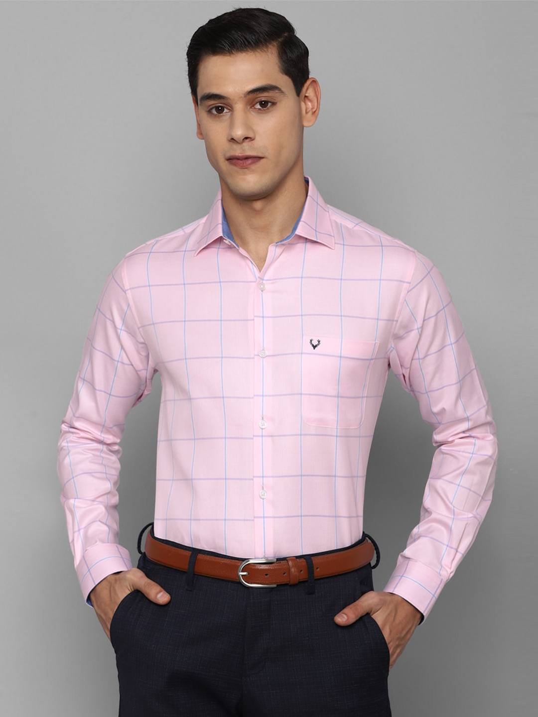 

Allen Solly Men Pink Slim Fit Windowpane Checks Checked Formal Shirt