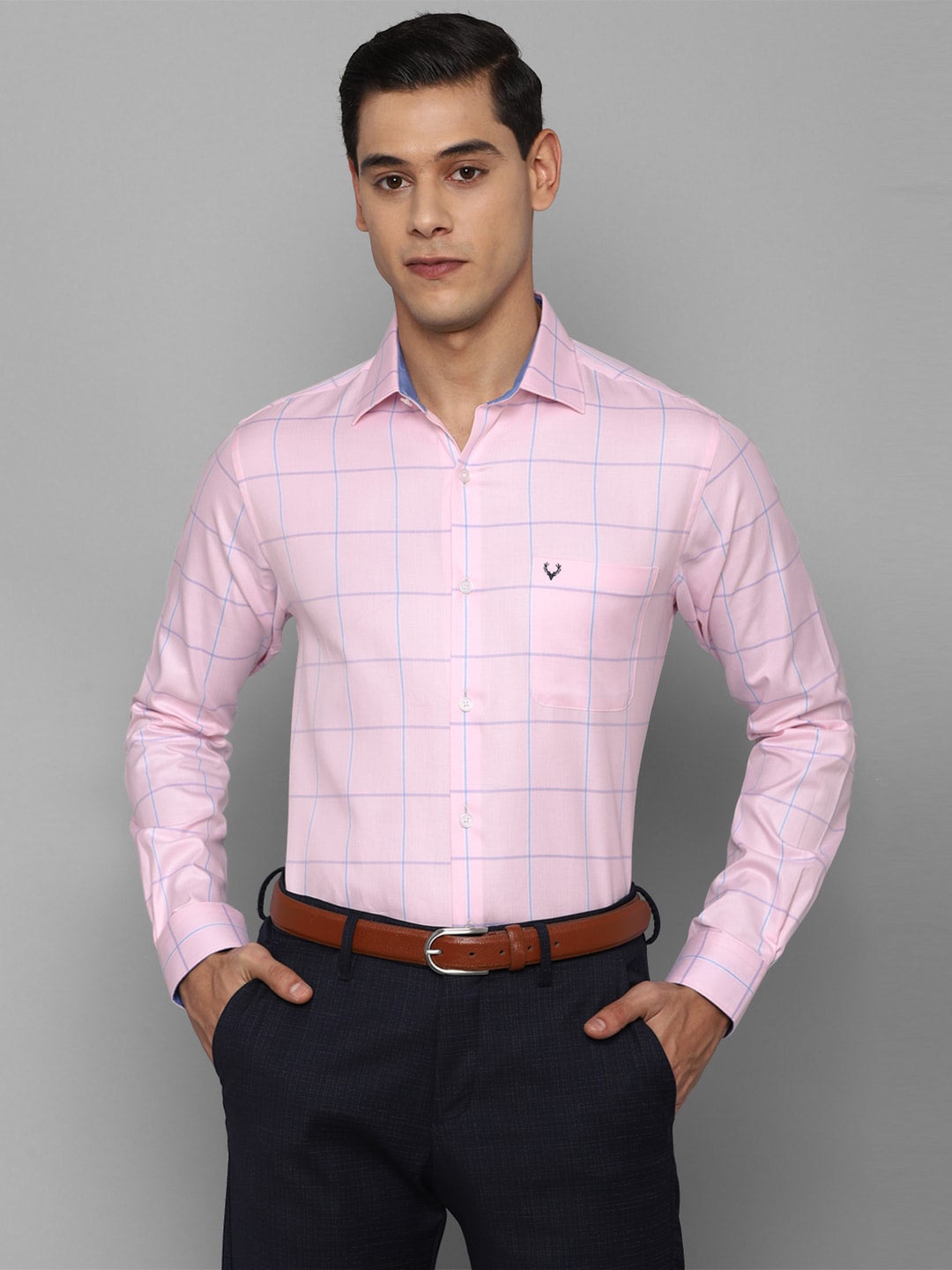 

Allen Solly Men Pink Slim Fit Windowpane Checks Checked Formal Shirt