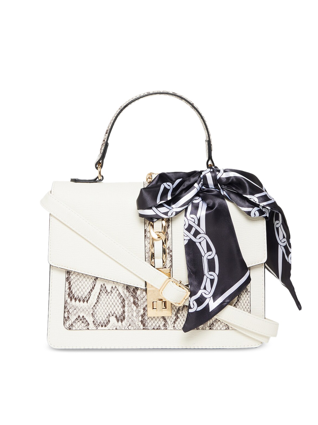 

ALDO White Animal Embellished Structured Satchel with Cut Work