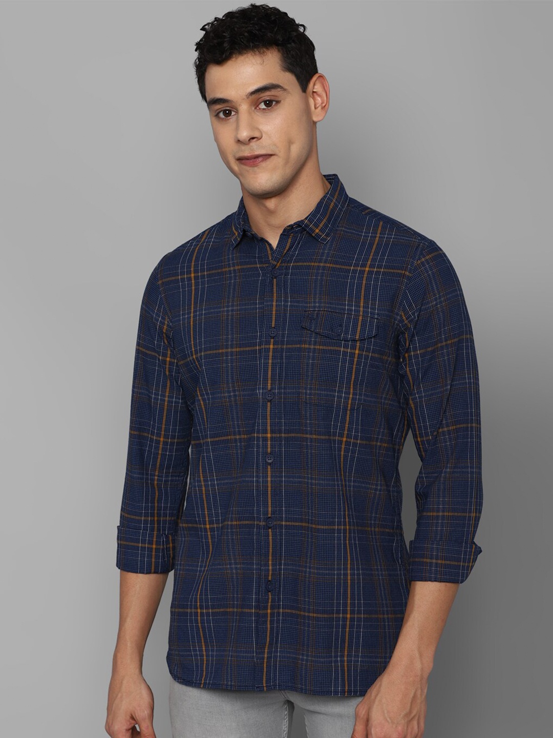 

Allen Solly Sport Men Navy Blue Tartan Checks Checked Casual Shirt