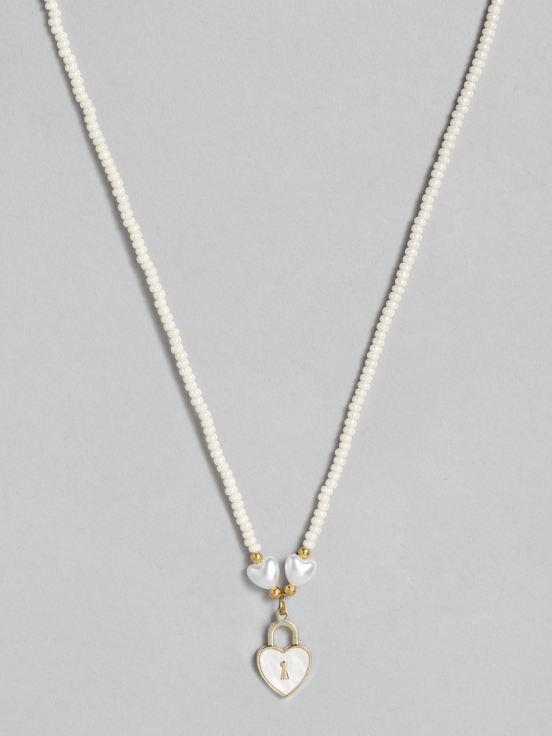 

CHINI C White Beaded Heart Shaped Beaded Necklace