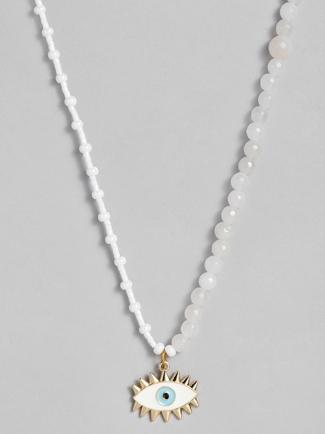 

CHINI C White Beaded Evil Eye Shaped Beaded Necklace